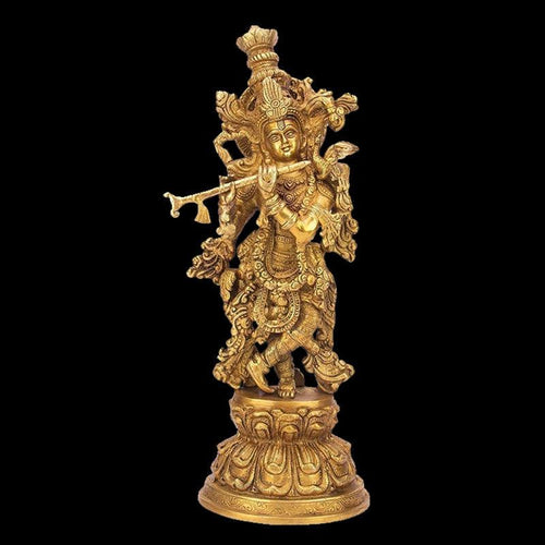 15 Inches Lord Krishna Brass Statue - Green Ninja