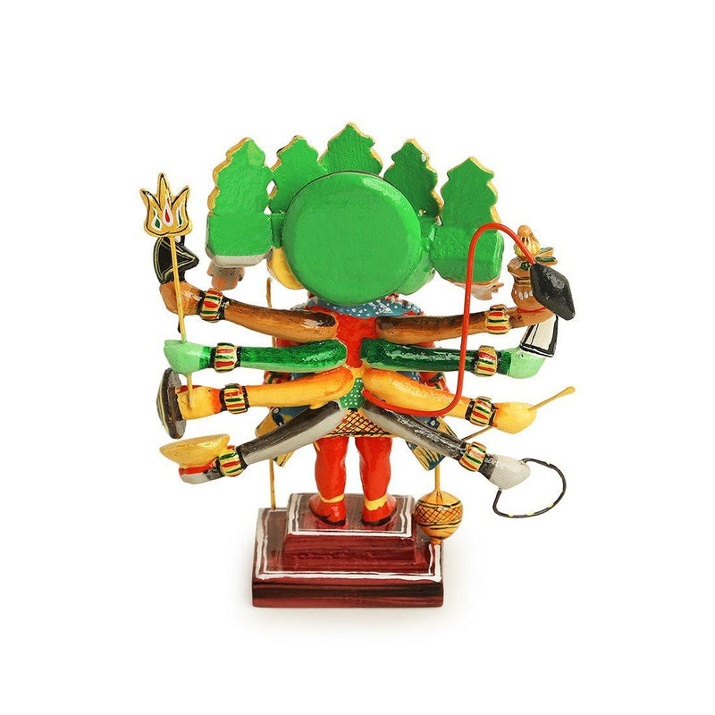 8 Inches Wooden Panchmukhi Hanuman - Green Ninja