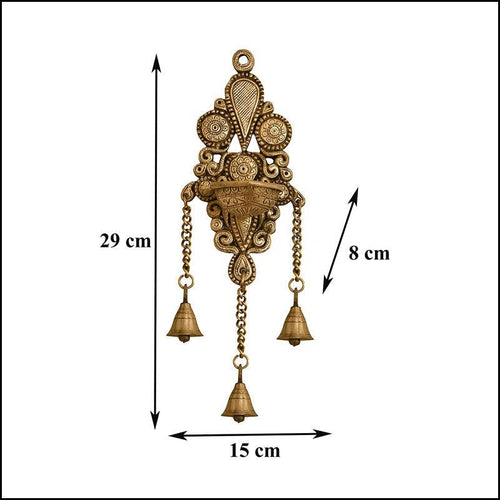 Artistic Brass Diya With Bells - Green Ninja