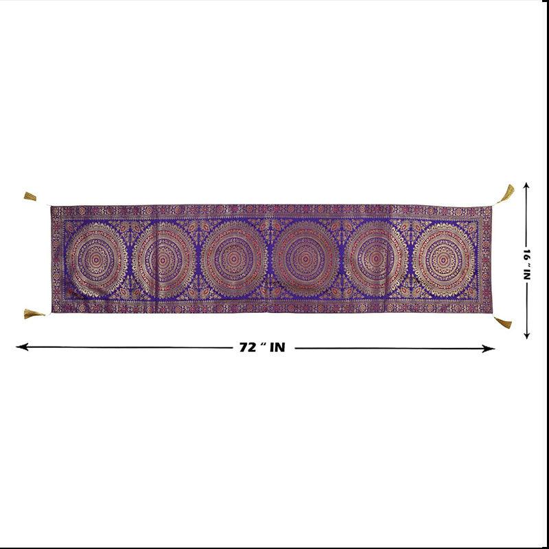 Banarasi Polyester Silk Purple Mandala Table Runner - Green Ninja