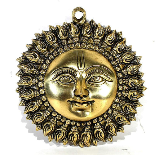 Beautiful Brass Sun (Surya) Face Sculpture Wall Decor - Green Ninja