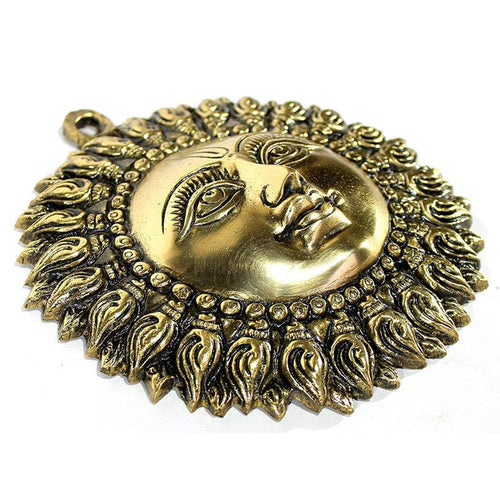 Beautiful Brass Sun (Surya) Face Sculpture Wall Decor - Green Ninja