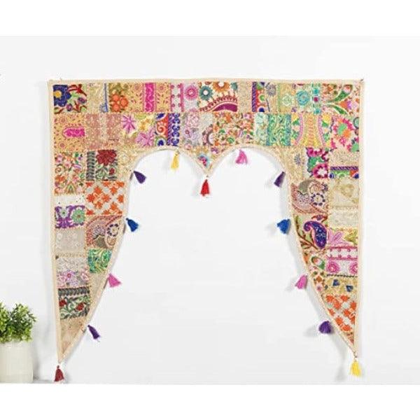 Beige Khambadiya Patchwork Toran - Green Ninja
