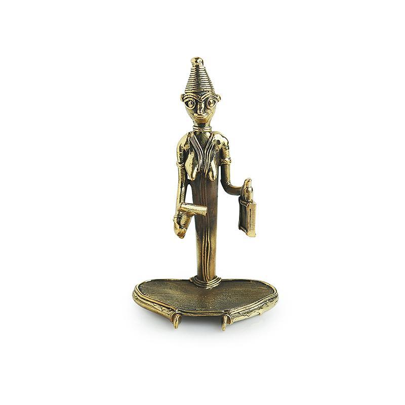 'Bell Ringer' Handmade Brass Figurine In Dhokra Art - Green Ninja