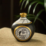 Black Madhubani Hand-Painted Vase In Terracotta - Green Ninja