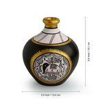 Black Madhubani Hand-Painted Vase In Terracotta - Green Ninja