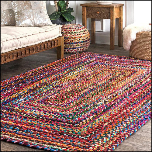 Bohemian Style Plaid Braided Rug - Green Ninja