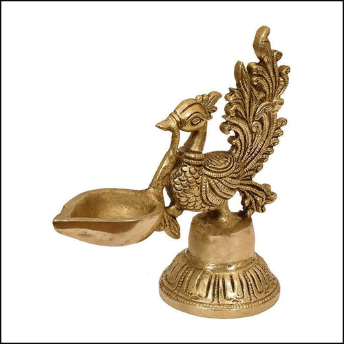 Brass Single Peacock Diya - Green Ninja