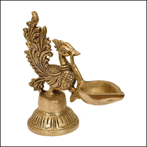 Brass Single Peacock Diya - Green Ninja