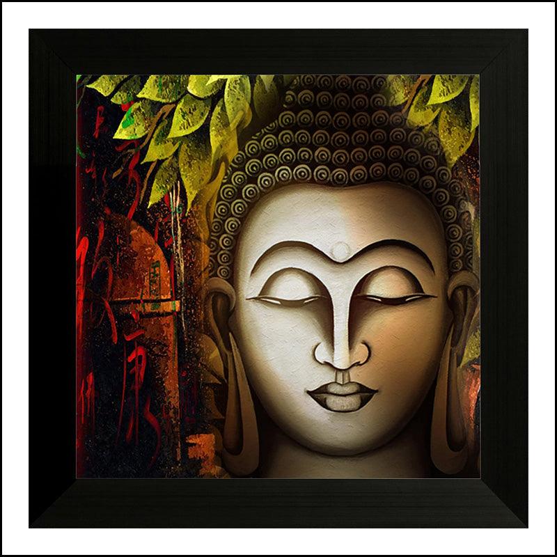 Buddha UV Coated Framed Painting - Green Ninja