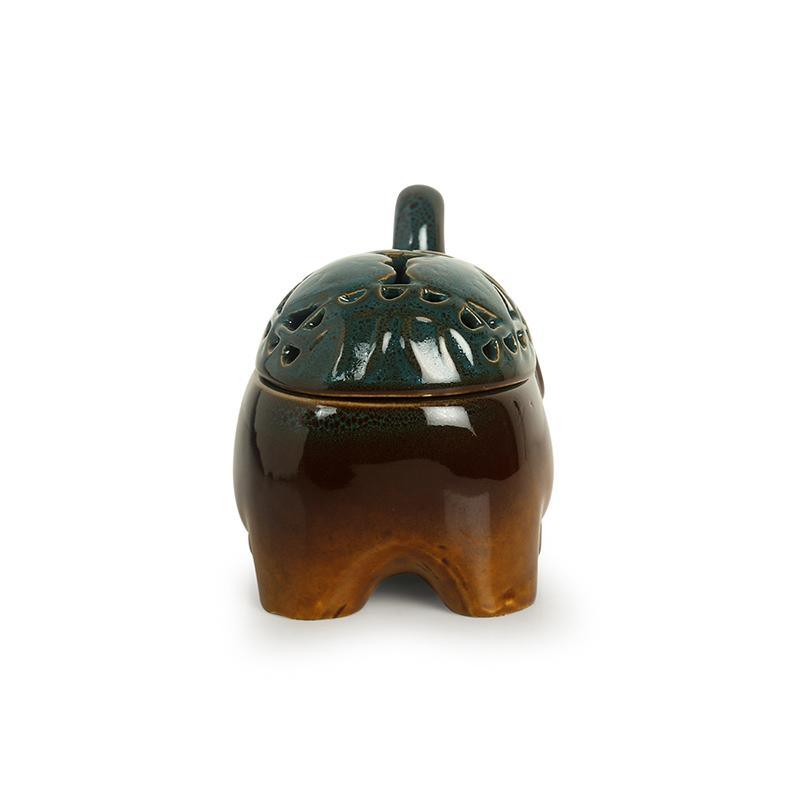 Ceramic Elephant Shaped Tea-Light Holder - Green Ninja