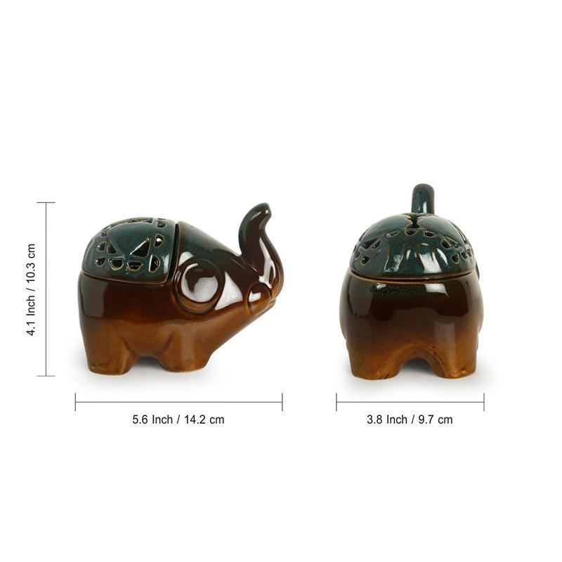 Ceramic Elephant Shaped Tea-Light Holder - Green Ninja