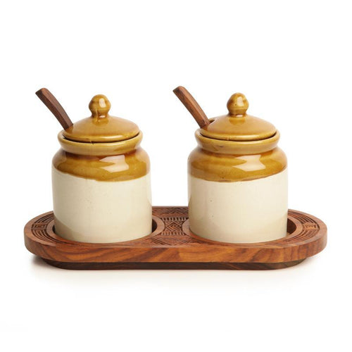 Classic Ceramic Jars With Hand Carved Tray - COMING SOON - Green Ninja