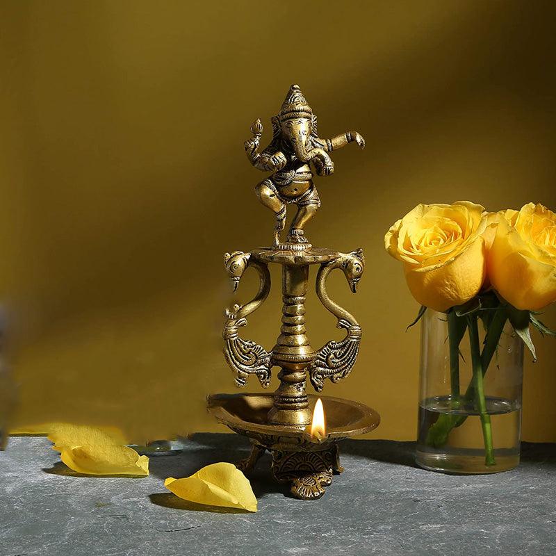 Dancing Ganesha with Swans Diya - Green Ninja