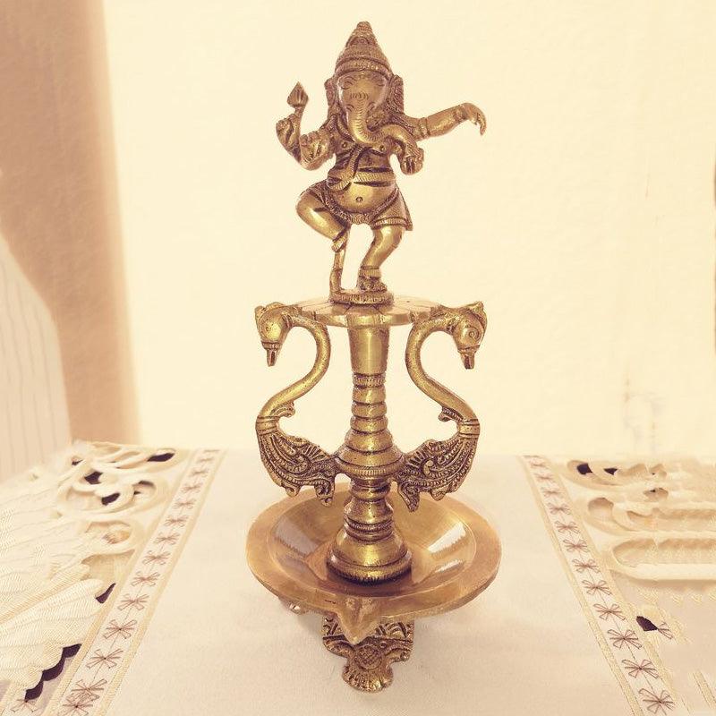 Dancing Ganesha with Swans Diya - Green Ninja