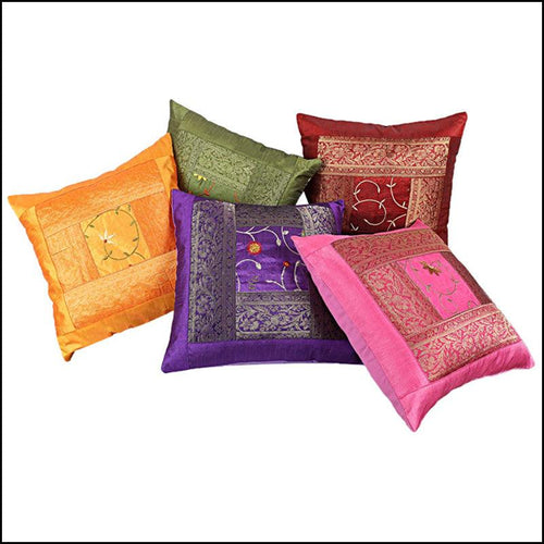 Dupion Silk with Brocade Patch Work Cushion Covers - Green Ninja