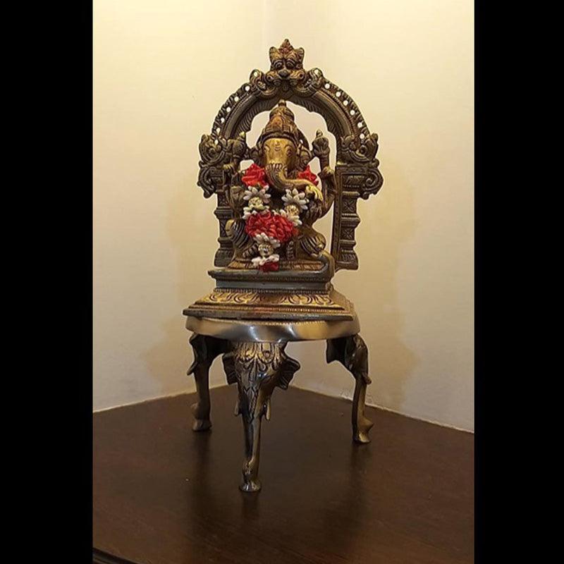 Elephant Pillars Design Brass Chowki - Green Ninja