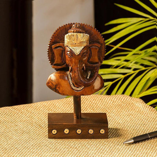 Enlightened Ganesha Hand Carved Wooden Sculpture - Green Ninja