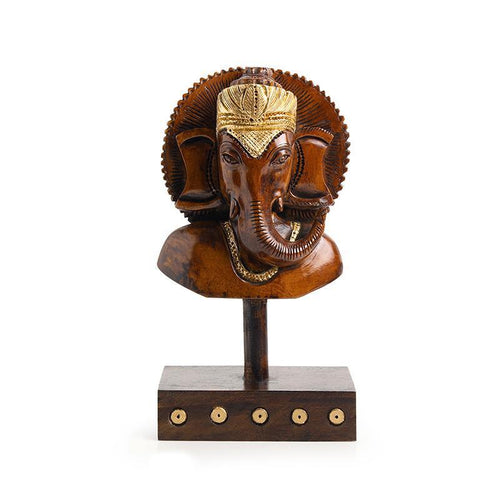Enlightened Ganesha Hand Carved Wooden Sculpture - Green Ninja