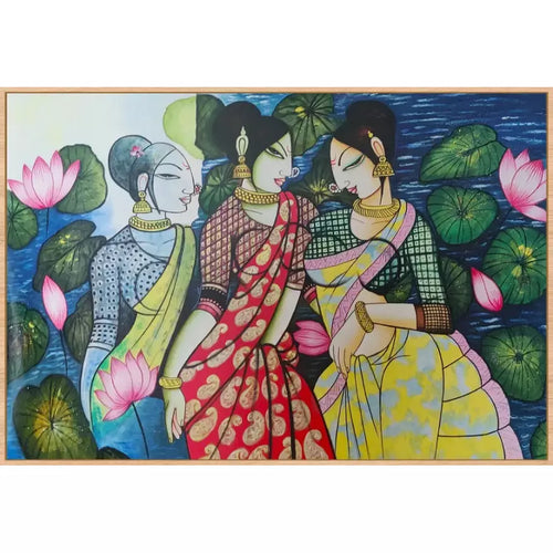 Ethnic Dress ladies Landscape Canvas Art - Green Ninja