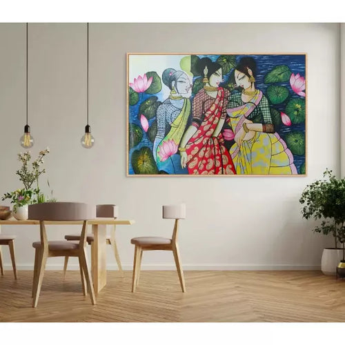 Ethnic Dress ladies Landscape Canvas Art - Green Ninja