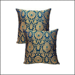 Faux Silk Brocade Teal Blue Cushion Covers - Green Ninja