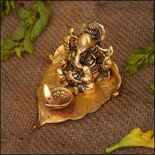 Ganesh Diya on Leaf - Green Ninja