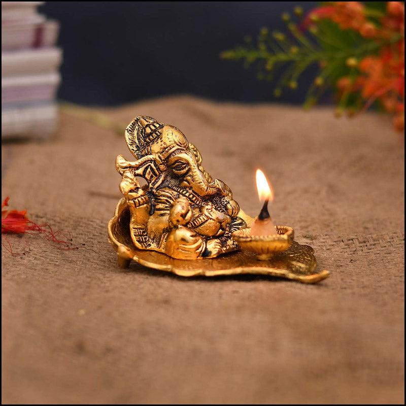 Ganesh Diya on Leaf - Green Ninja
