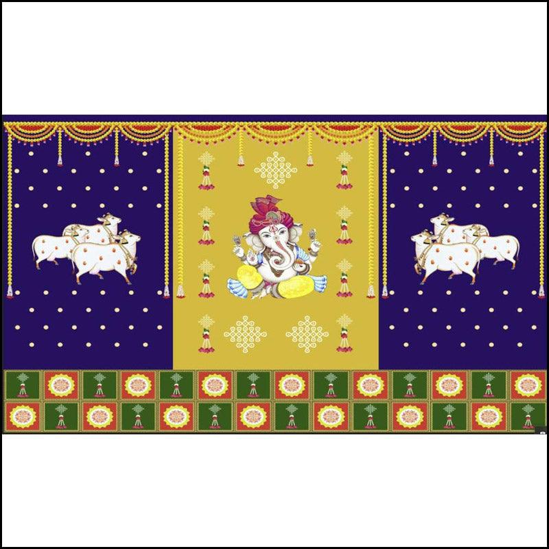 Ganesha Blue backdrop with Cows - Green Ninja