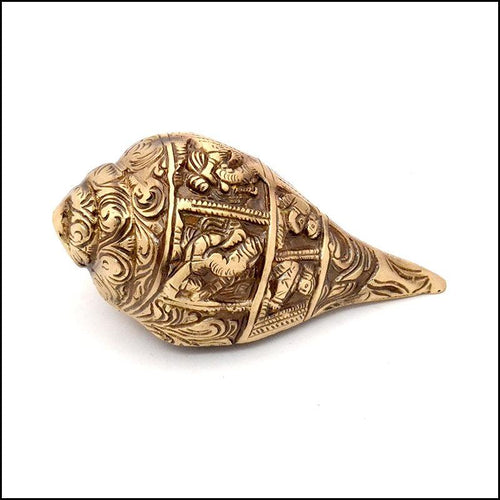 Ganesha Carving Brass Shankh Decorative - Green Ninja
