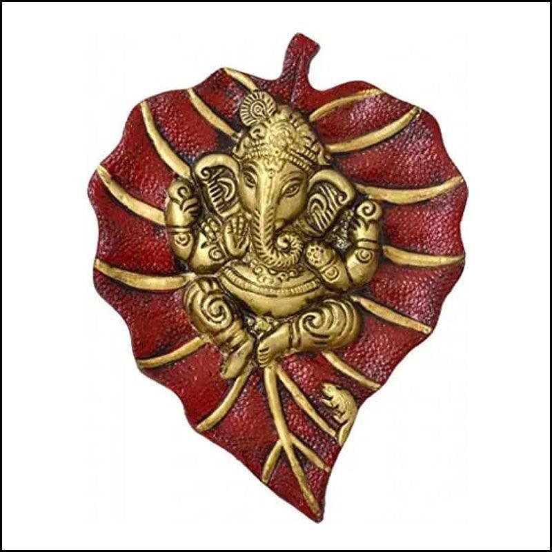 Ganesha on Leaf Wall Hanging - Green Ninja