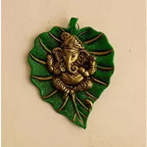 Ganesha on Leaf Wall Hanging - Green Ninja