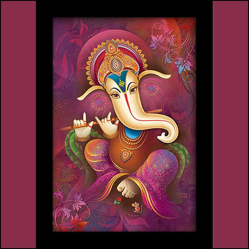 Ganesha Playing Bansuri Painting - Green Ninja