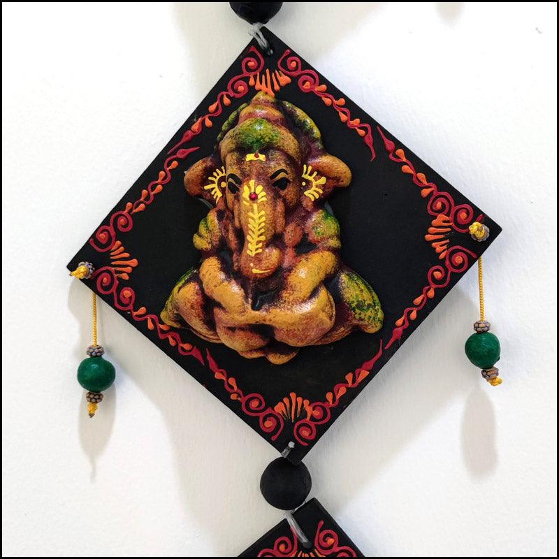 Ganesha Terracotta large Wall hanging - Green Ninja