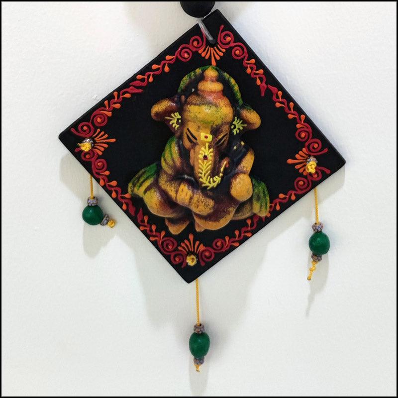 Ganesha Terracotta large Wall hanging - Green Ninja