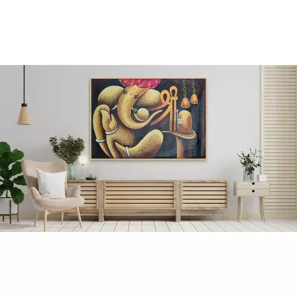 Ganesha with Shivling Landscape Canvas Art - Green Ninja