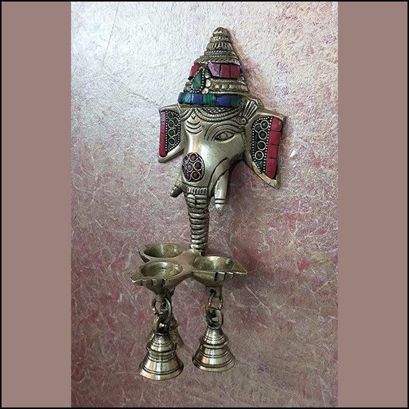 Gemstone Ganesha Wall Diya with Bells - Green Ninja