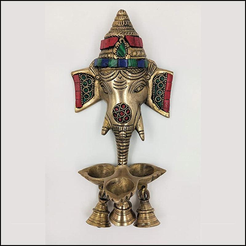 Gemstone Ganesha Wall Diya with Bells - Green Ninja