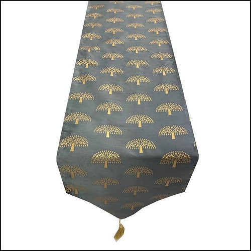 Gray Jacquard Silk Table Runner - Green Ninja
