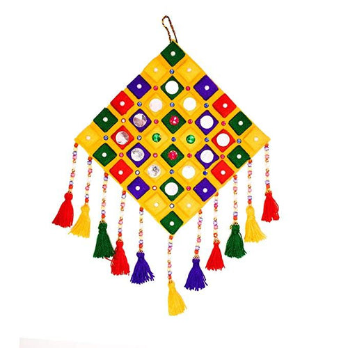 Gujarati Mirror Work Woolen Wall Hanging - Green Ninja