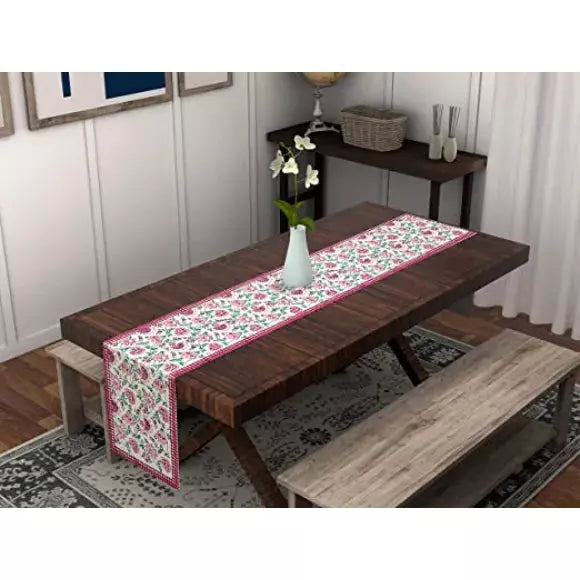 Hand Block Printed Cotton Table Runner - Green Ninja