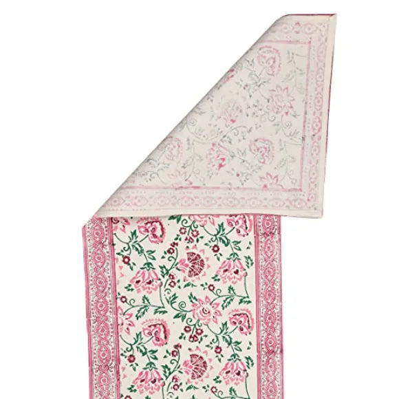 Hand Block Printed Cotton Table Runner - Green Ninja