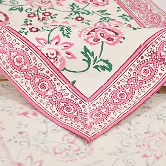 Hand Block Printed Cotton Table Runner - Green Ninja