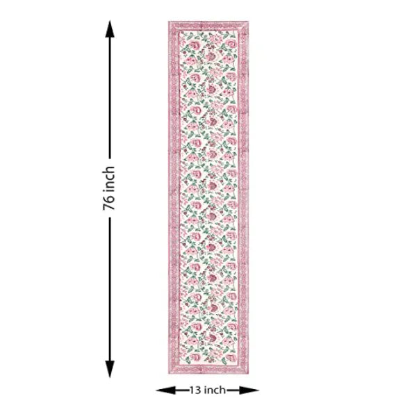 Hand Block Printed Cotton Table Runner - Green Ninja