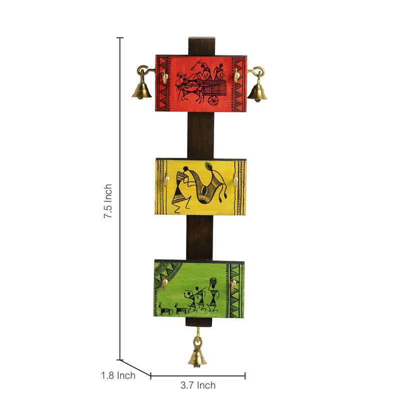 Warli Hand-Painted Wooden Key Holder - Green Ninja