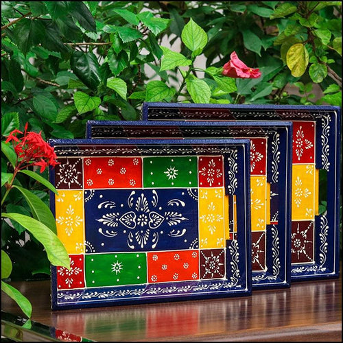 Handcrafted Multicolored Wooden Trays - Green Ninja