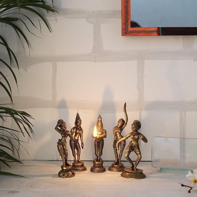 Handcrafted Set of 5 Brass Apsaras - Green Ninja