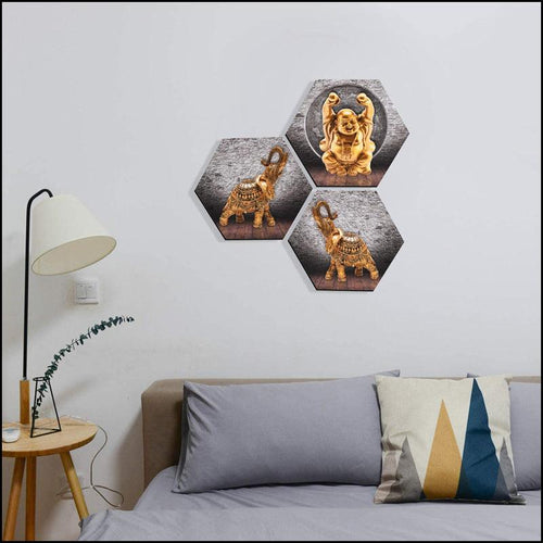 Hexagon Laughing Buddha Synthetic Painting - Green Ninja