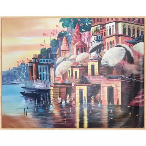 Indian ghat landscape canvas art - Green Ninja