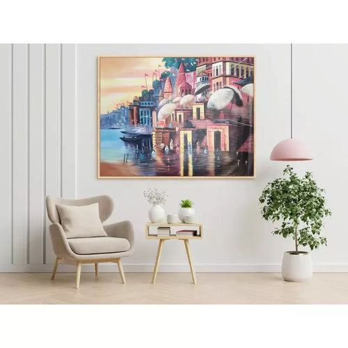 Indian ghat landscape canvas art - Green Ninja